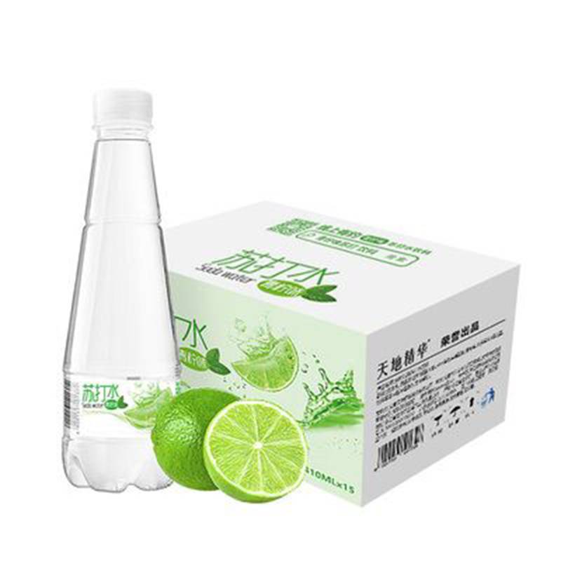 天地精华青柠檬味苏打水410ml*15瓶饮料整箱包邮无糖无汽水弱碱性