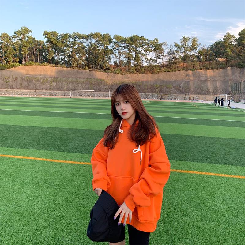 自制纯色嘻哈卫衣男女加绒宽松青年学生休闲oversize情侣连帽衫