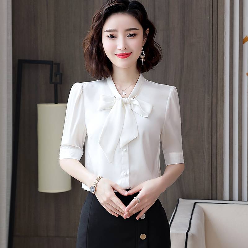 红色蝴蝶结衬衫女长袖2020春季新款韩版洋气时尚飘带上衣打底衫寸