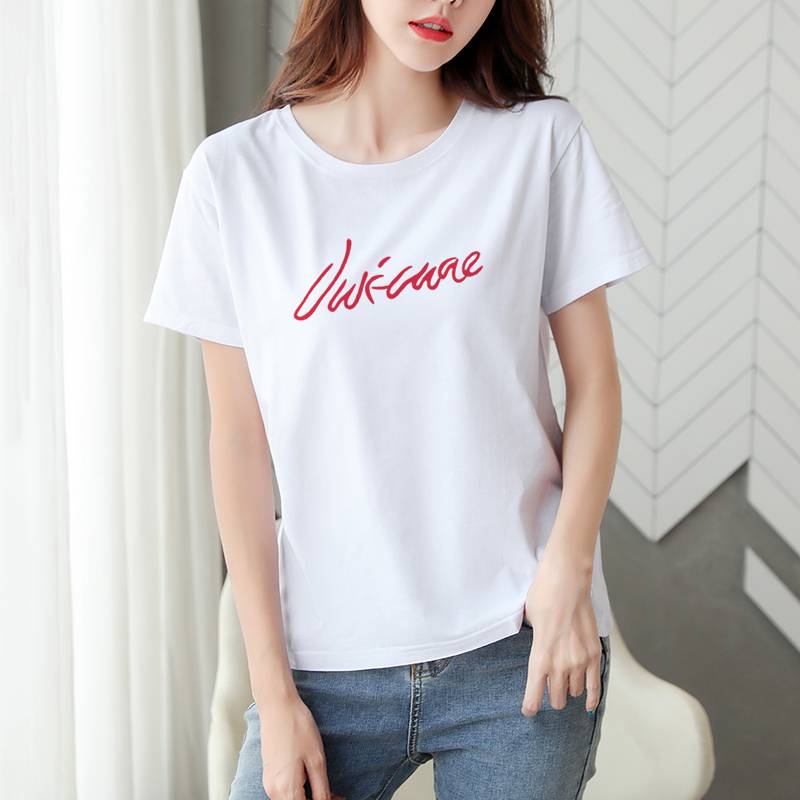 纯棉白色短袖t恤女夏装2020新款韩版女士宽松显瘦半袖打底体恤衫