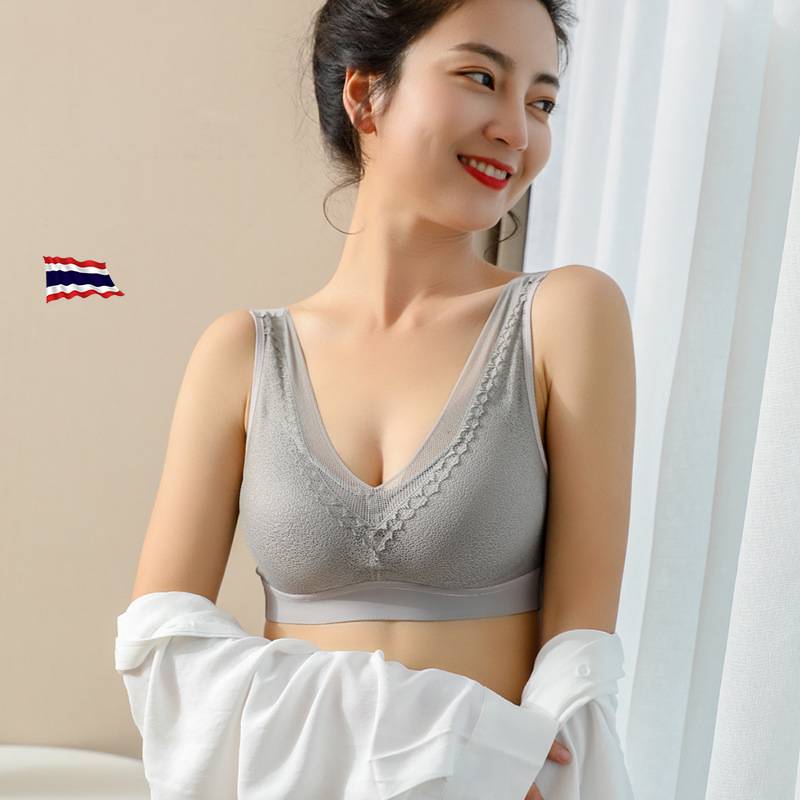 泰国乳胶内衣6.0背心式无钢圈文胸聚拢美背内衣女大码全罩杯胸罩