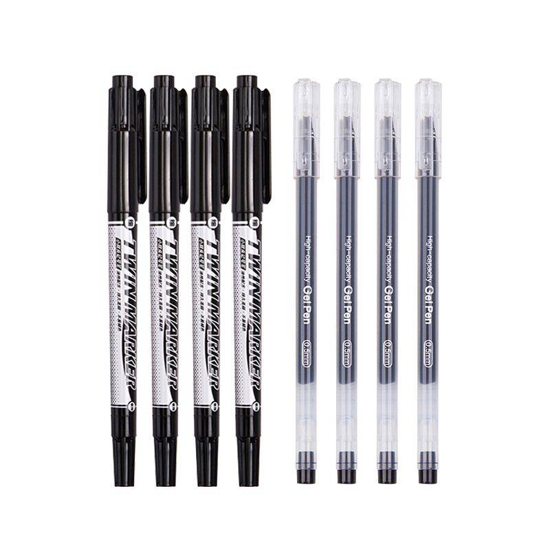 晨光小双头油性记号笔小头细头马克笔勾线笔儿童绘画学生用黑色美术生