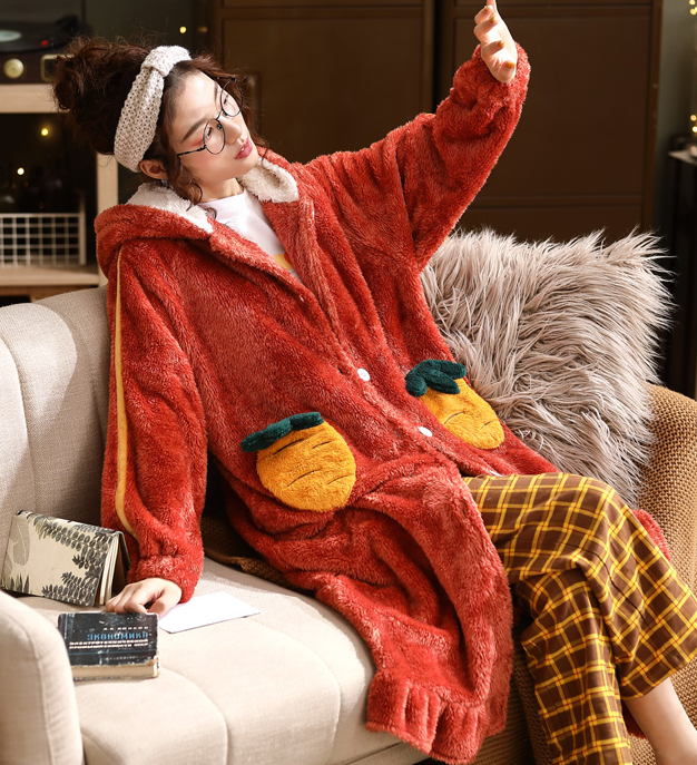 南极人睡衣女士浴袍加绒加厚法兰绒连帽睡裙外穿休闲家居服女