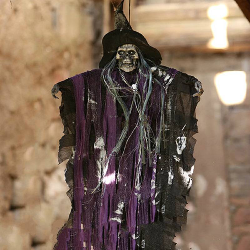 万圣节恐怖道具鬼屋酒吧ktv布置装饰品发光发声声控骷髅头大吊鬼