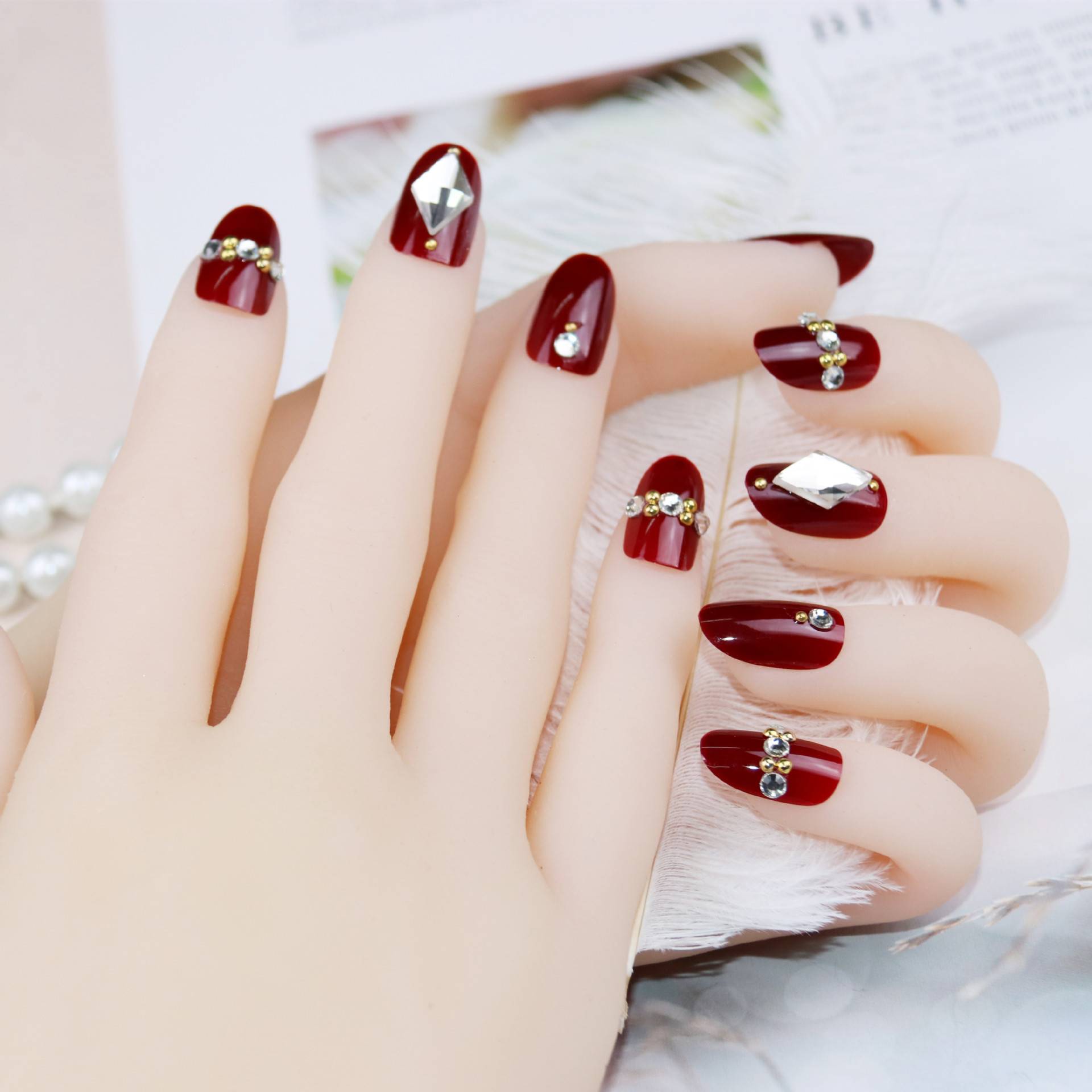 结婚女自由拆卸穿戴新娘可取可带假指甲贴片防水钻美甲贴甲片成品