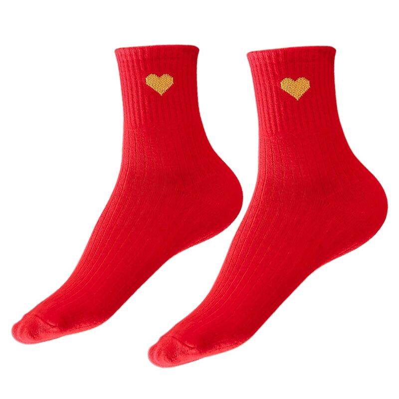 本命年中筒大红色袜子女男秋冬踩小人属鼠年纯短棉袜结婚情侣一对